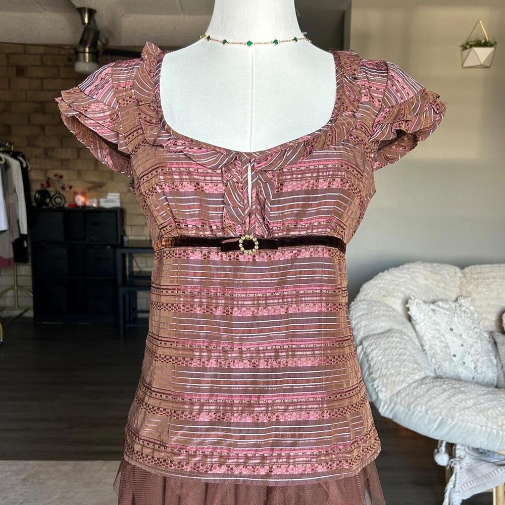 Nanette Lepore Y2k brown and pink striped blouse